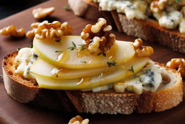 Toasts au Roquefort poires et Miel ww